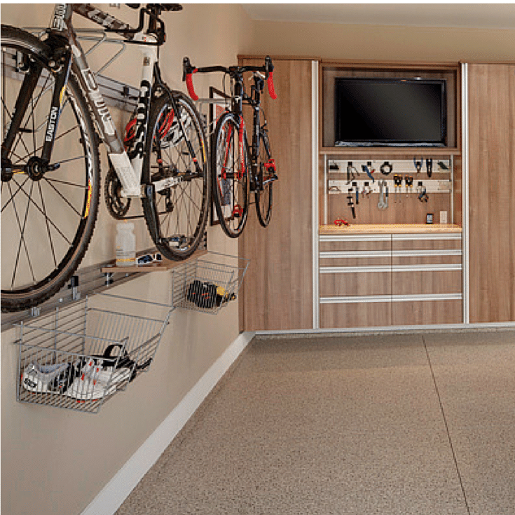 Hanging bike and basked storage for a garage - Innovate Home Org Columbus and Cleveland Ohio 