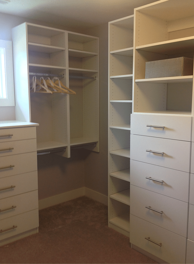 Closet drawers are centered in a premium closet design in Columbus Ohio. 