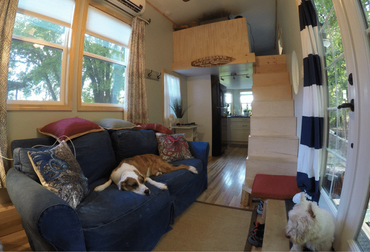 Lofted bedroom space in a luxury tiny home 