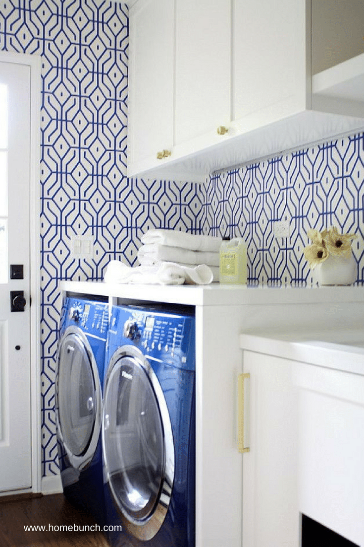 Decorative wallpaper to brighten up a laundry room - Innovate Home Org Columbus Ohio 