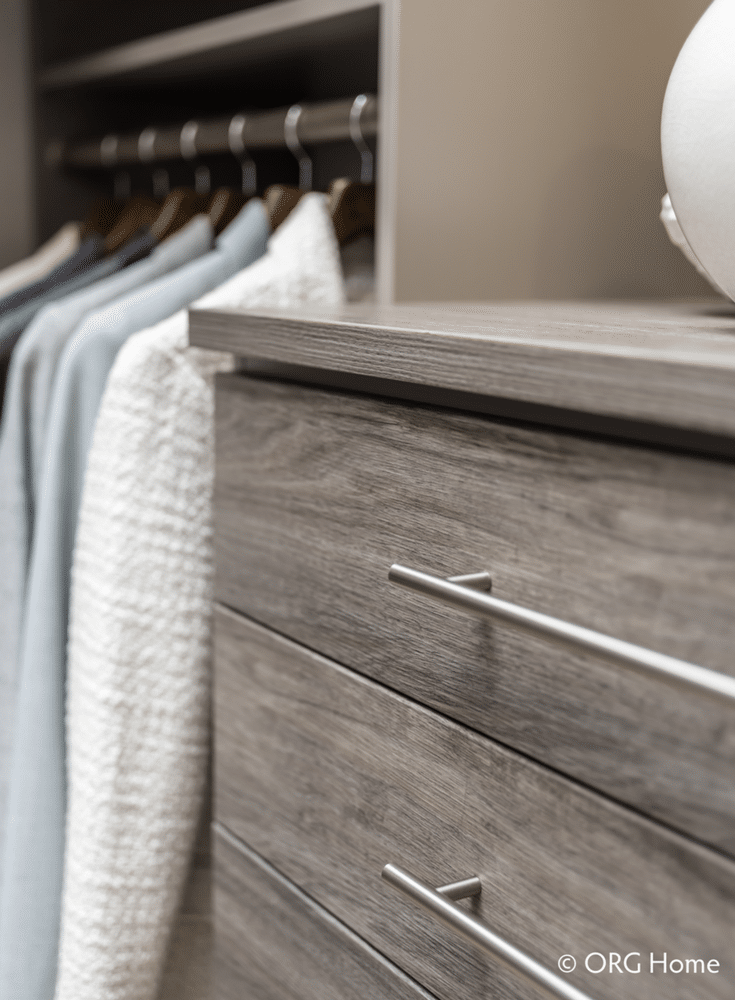 Laminate custom closet drawers with a real wood grain finish - Innovate Home Org Columbus Ohio