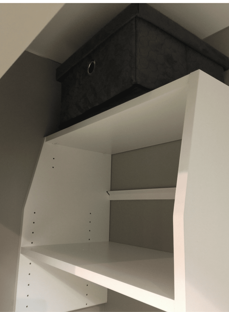 Tapered closet shelving to store at the top of a reach in closet | Innovate Home Org Columbus Ohio 