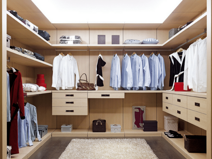 Contemporary floating closet shelving system for a luxury closet design | Innovate Home Org Columbus Ohio