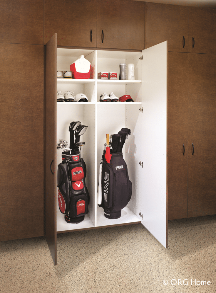 23 inch deep garage cabinets are the perfect depth for storinig golf clubs bags and accessories | Innovate Home Org Columbus Ohio 