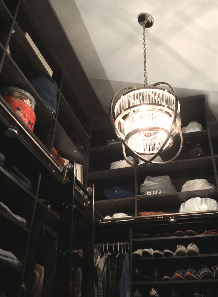 Crystal Orb contemporary chandelier in a luxury custom closet Columbus Ohio