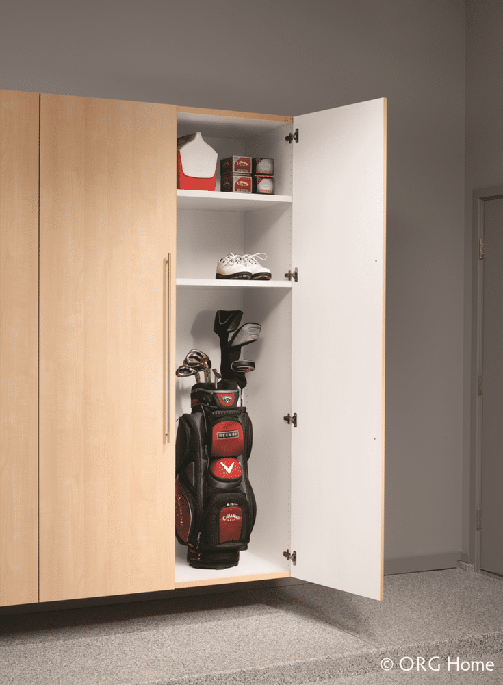 19 inch deep laminated garage cabinet tall storage unit deep enough for golf clubs and equipment | Innovate Home Org Dublin Ohio suburb of Columbus