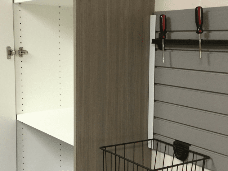 Laminate garage cabinet system with 1 inch thick adjustable shelving in Upper Arlington Ohio - Innovate Home Org