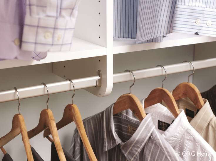 Laminate support sections between closet rods in a custom Dublin Ohio closet | Innovate Home Org Columbus Ohio