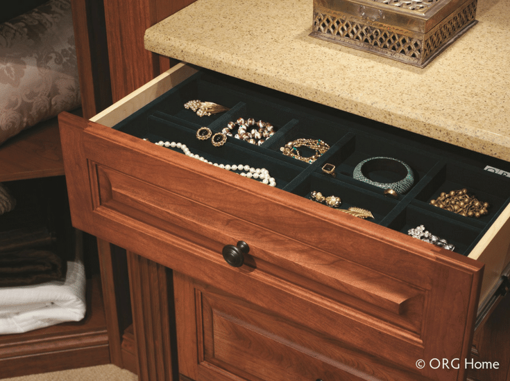 A full extension jewelry drawer box in a Dublin Ohio closet | Innovate Home Org 