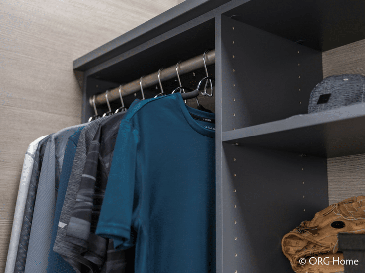 Upper shelving set at 12 inches for an efficient closet design | Innovate Home Org Columbus Ohio 