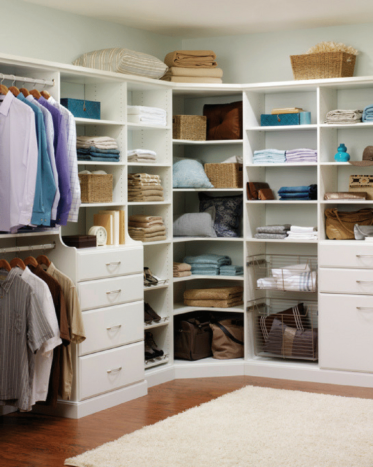 A white laminate Columbus closet with flat shelves for a more price and cost effective design | Innovate Home Org 
