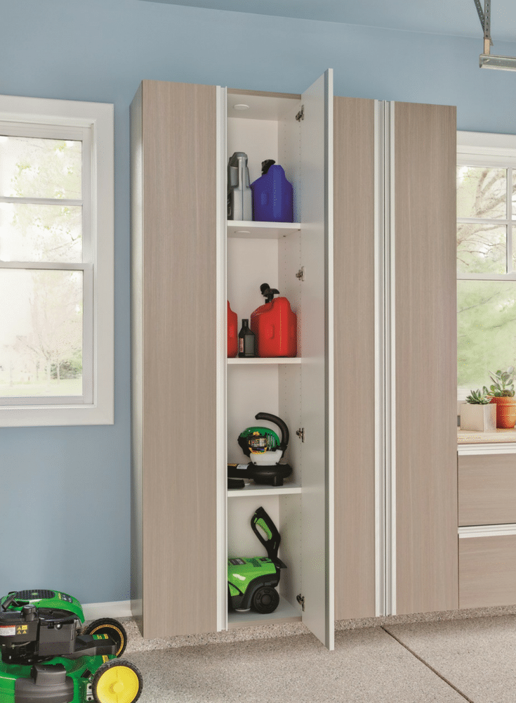 Garage cabinetry with a lock can protect kids against dangerouse chemicals | Innovate Home Org Columbus Ohio 