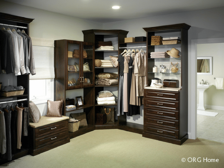 Angled corner shelves in a luxury master closet in Columbus Ohio - Innovate Home Org 