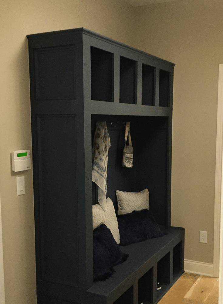 Entryway cabinet with a chalkboard for notes in Columbus Ohio 2017 Building Industry Parade of Homes - Innovate Home Org