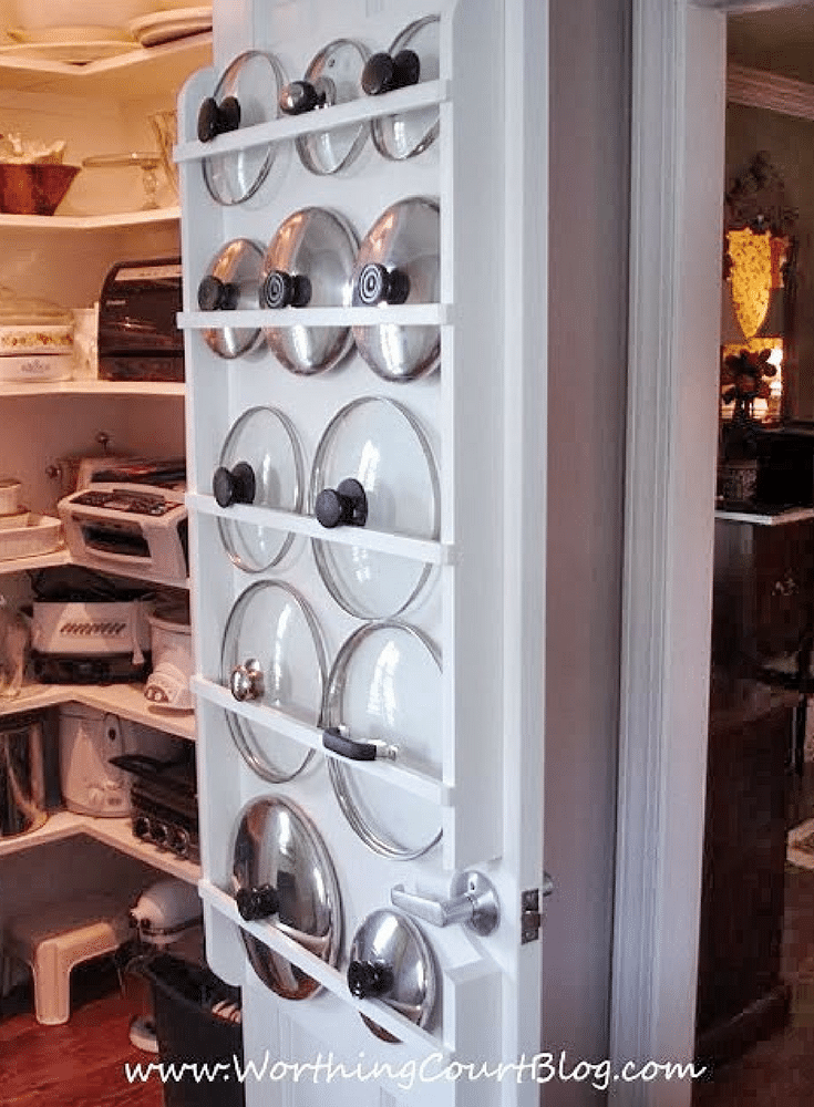 Lid storage on the back of a pantry door