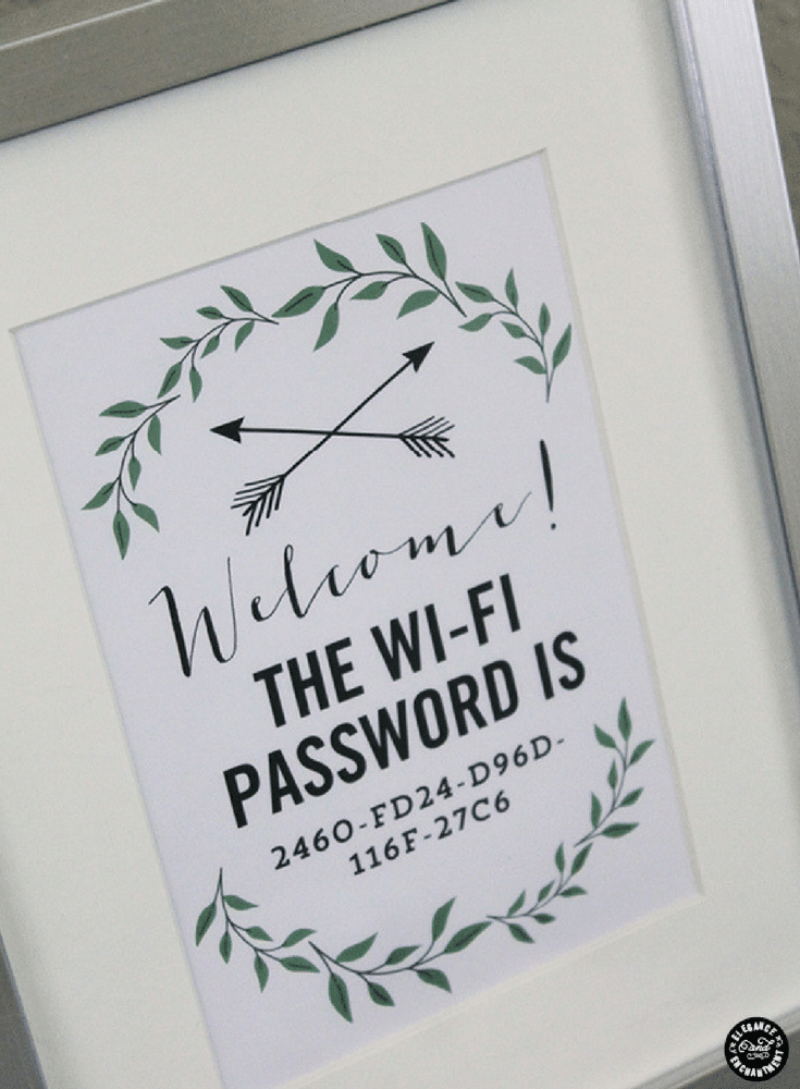 WIFI password code framed print in a guest room