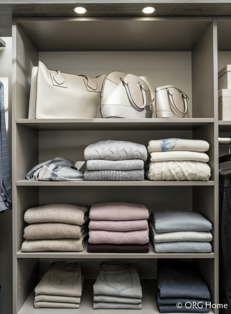 14 inch deeep shelves are deep enough so sweaters and sweatshirts and pants don't hang off the edge | Innovate Home Org Columbus Ohio