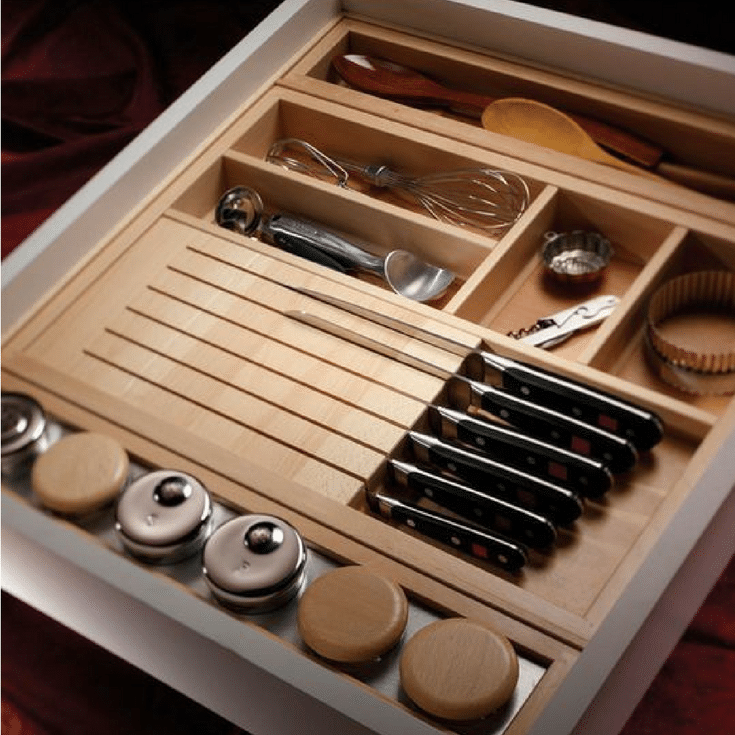 Cutlery tray insert for knives in an upscale kitchen | Innovate Home Org Columbus Ohio #Cutlery #CutleryInsert #Kitchen #Pantry