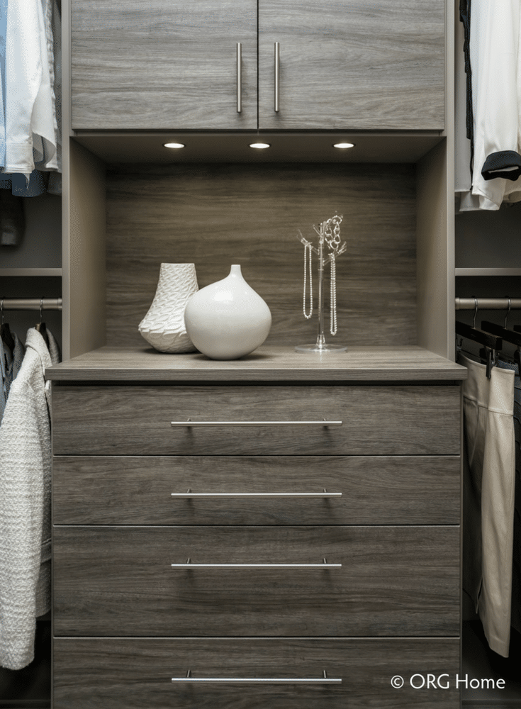 LED lighting under a cabinet in a custom Columbus Ohio closet | Innovate Home Org #LED #LEDLighting #ClosetLighting #ColumbusCloset
