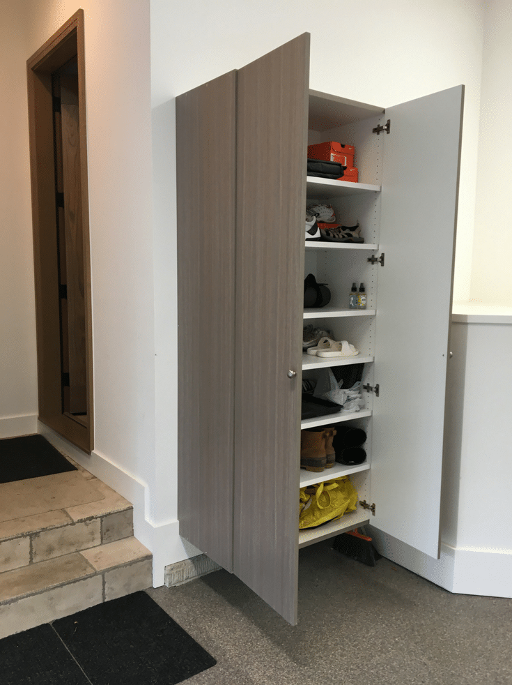 Shoe Storage Cabinets | Innovate Home Org | DublinGarages #UpperArlington #ShoeStorage #GarageShelving