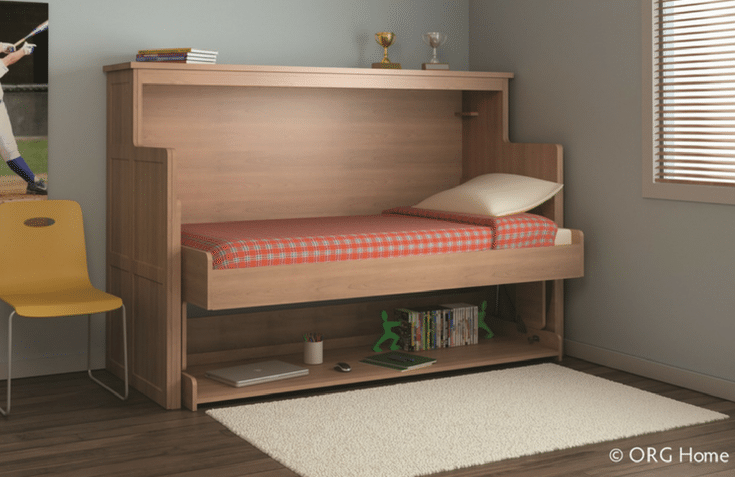 Murphy Bed Twin Sized Folded down | Innovate Home Org | #TwinSizeMurphyBed #MurphyBed #WallStorage
