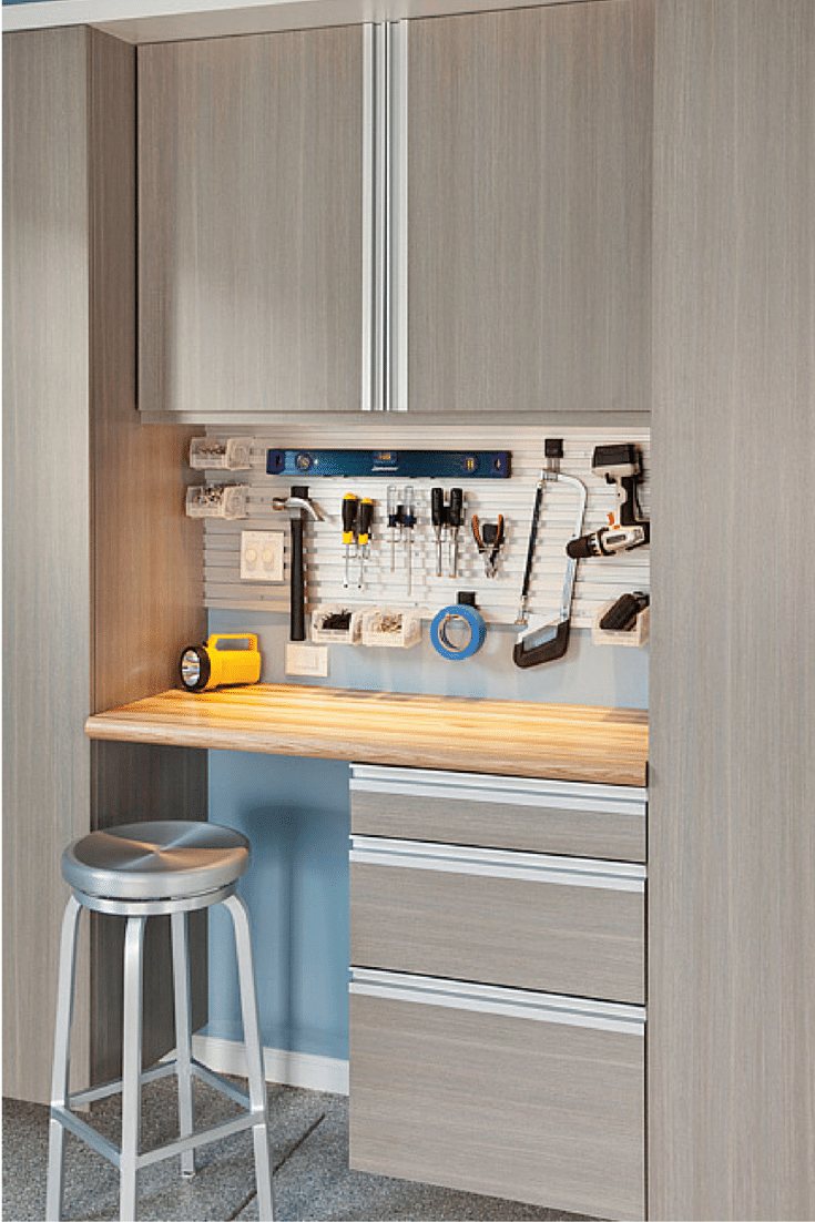 Garage work bench in Columbus with a butcher block top