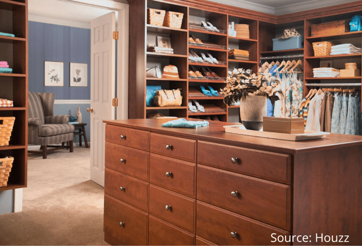 Traditional custom walk in closet island 