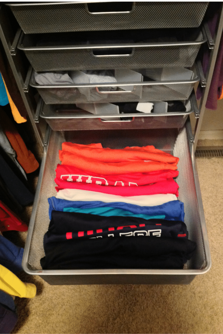 Marie Kondo folding method so clothes stand up in a drawer in a columbus ohio closet 