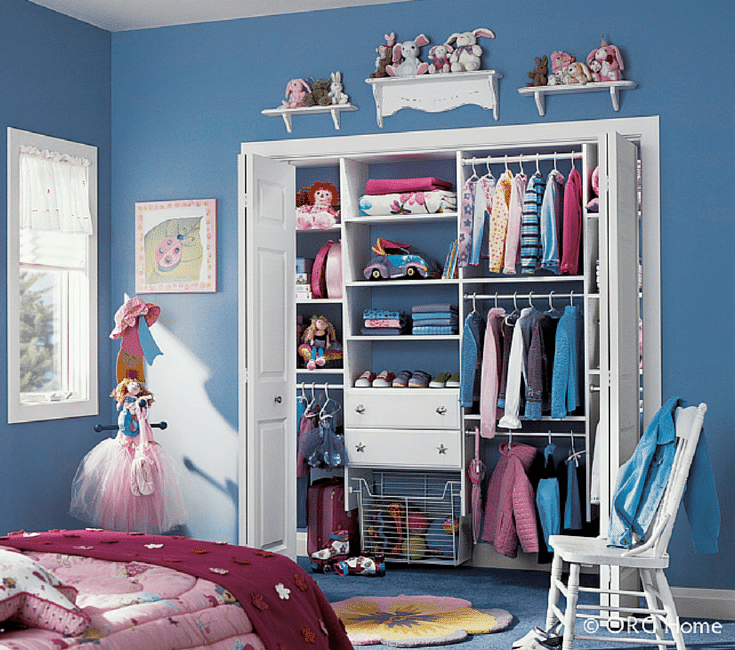 Wall mounted reach in closet in a kids bedroom in columbus ohio 