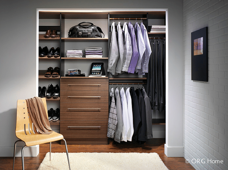 Minimalist wall hung closet system in a short north home 