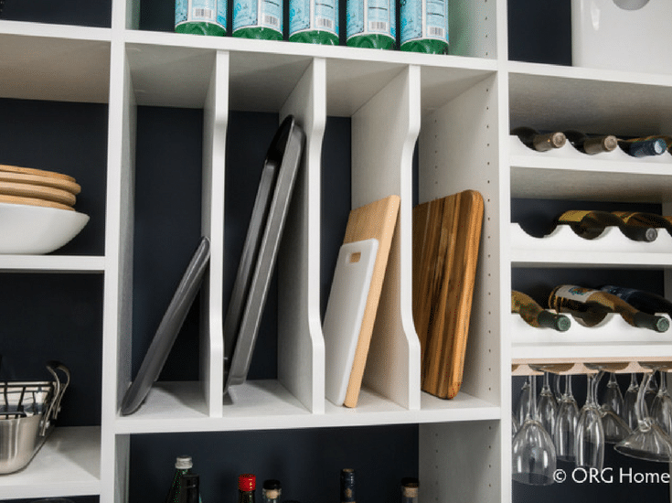 vertical storage of cooking sheets and cutting board in a pantry in columbus ohio 