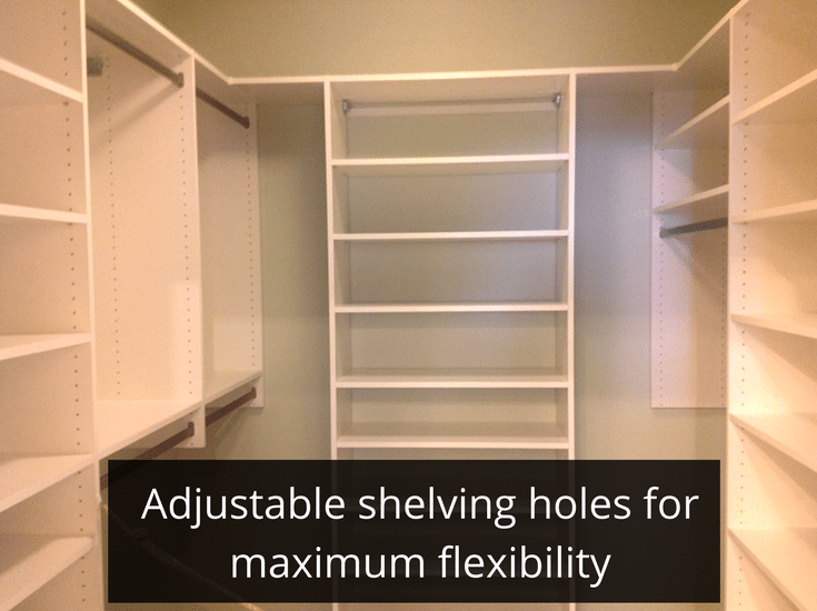 Adjustable shelves in a premium master closet in columbus ohio 