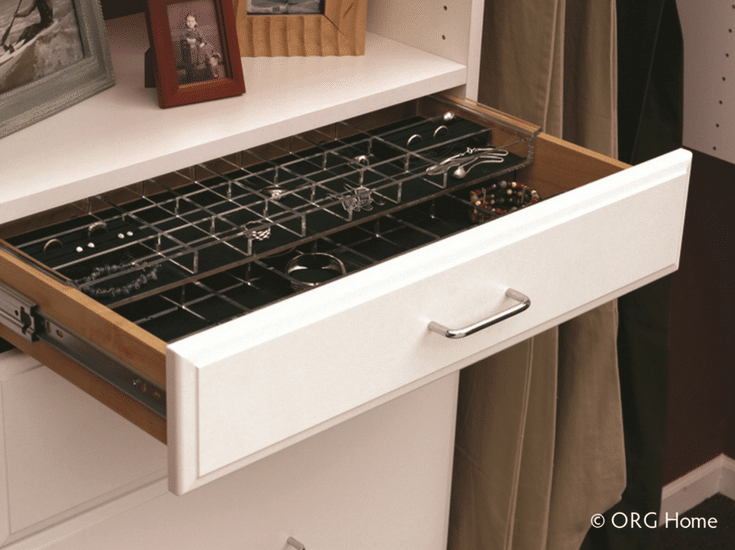 Velvet lined jewelry drawer box in a Columbus Oh custom closet - Innovate Home Org 