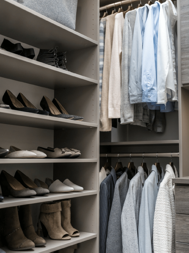 Double hanging closet rod sections in a custom Columbus Ohio closet | Innovate Home Org 