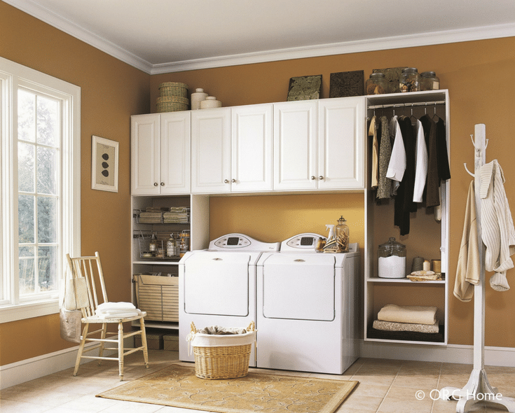 Open shelving and closed cabinetry laundry room in Columbus Ohio | Innovate Home Org 