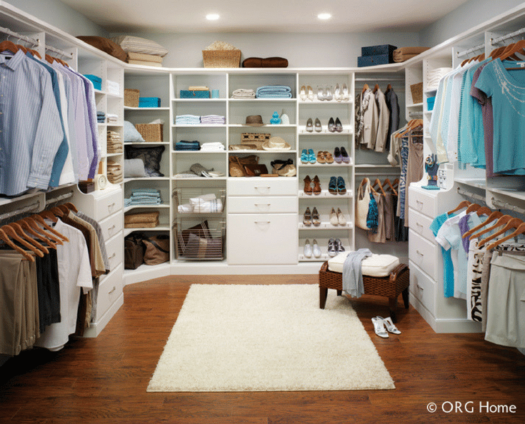 U Shaped His and Hers Walk In Closet | Innovate Home Org  | Dublin, Ohio #HisandHerCloset #WalkInCloset #ClosetStorage 