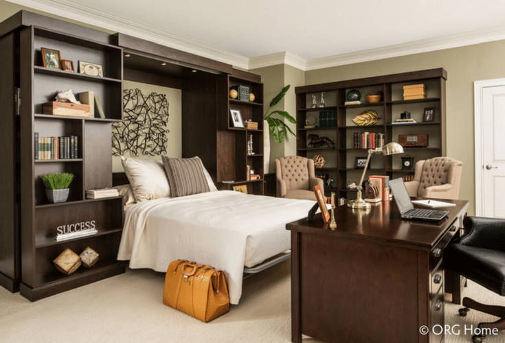 Storage around the murphy bed | Innovate Home Org | #StorageSpace #MurphyBed #StorageBed