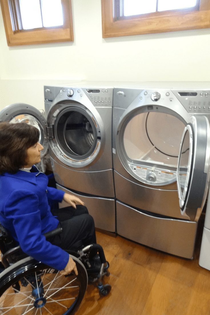 Washer and dryer hinging wheelchair accessible | Innovate Home Org | #LaundryStorag #WheelchairAccessible #WasherandDryer