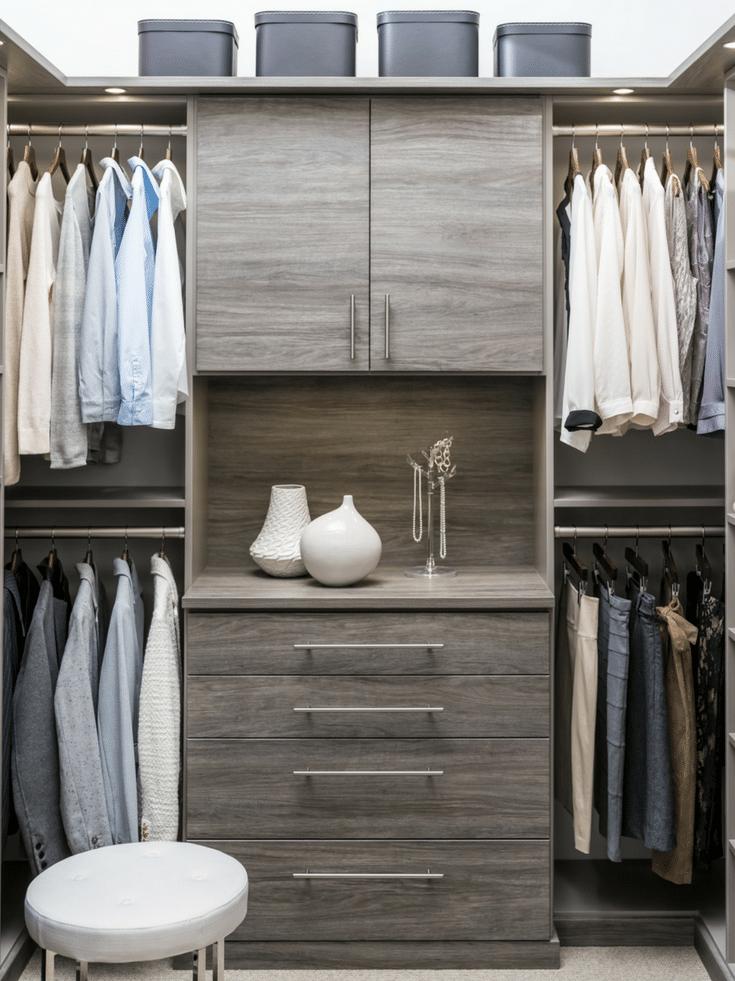 Drawers in a custom closet for an elegant touch | Innovate Home Org | #ClosetDrawers #WalkInCloset #StorageSolutions