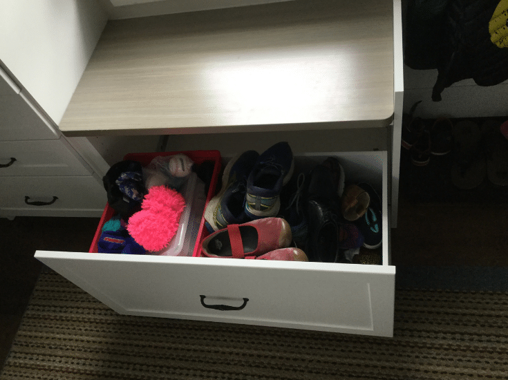 Mudroom Storage One Large Pull Out Drawer For Shoe Storage