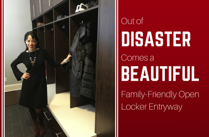 Out of Disaster Comes a Beautiful Family-Friendly Open Locker Entryway | Innovate Home Org | #EntrywayStorage #MudroomIdeas #OpenCubbies #ClosedCabinets #StorageTipsandTricks