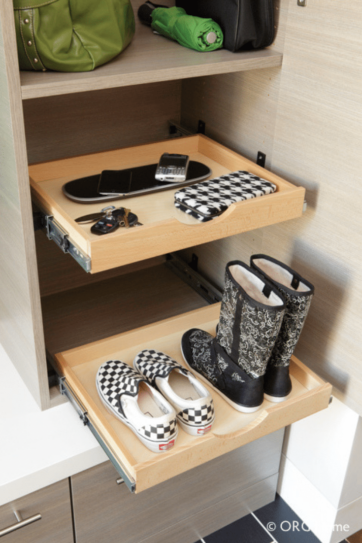 Slide out shelves which are deeper | Innovate Home Org  | #RolloutShelf #Shoestoragetips #Slideoutshelf