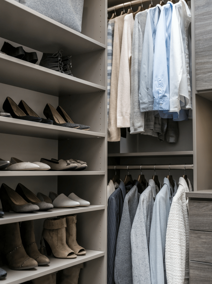 Double hanging system with shelf 12 from the ceiling in Columbus Ohio | Innovate Home Org | #ClosetSystem #OrganizationSystem #DoubleHung #HangingStorage
