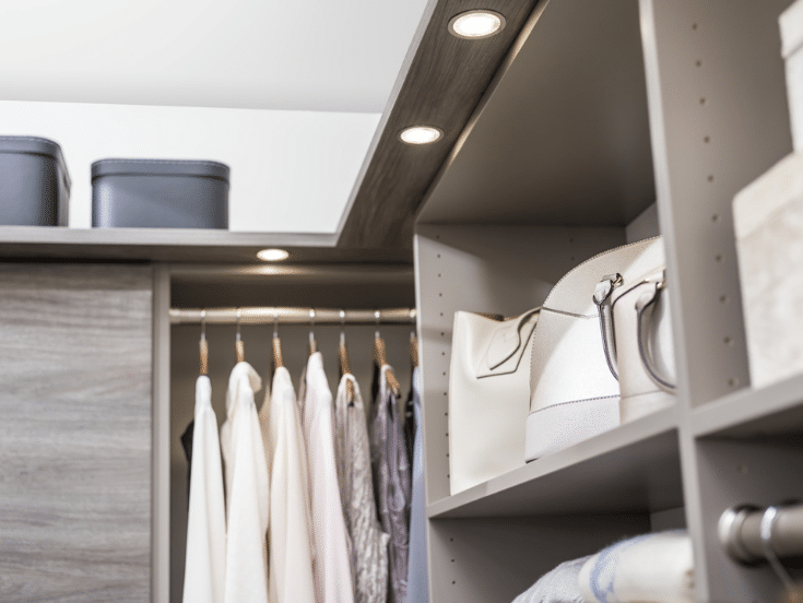 Top shelf in a closet 12 inch from ceiling | Innovate Home Org | Columbus, Ohio | #ShelvingStorage #ColumbusClosets #ClosetsByDesign #WalkInCloset