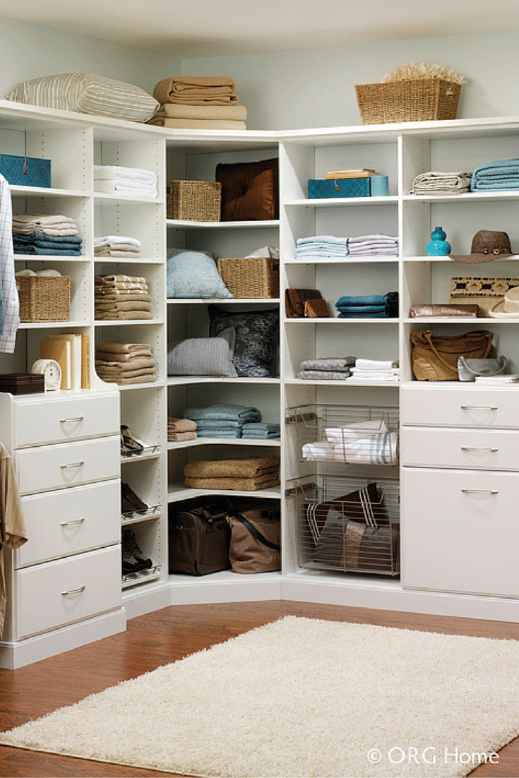 White rounded corner shelves in a custom closet columbus | Innovate Home Org | Columbus Ohio | #RoundedCorner #ShelvingStorage #OrganizationStorage