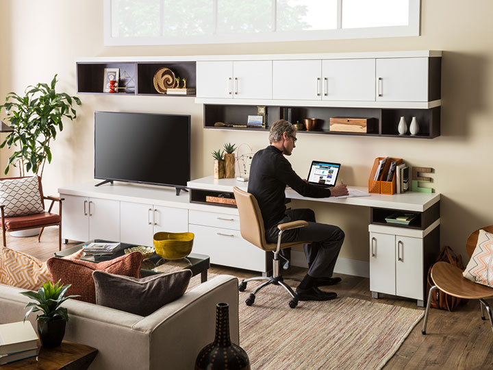 Custom built desks store home office