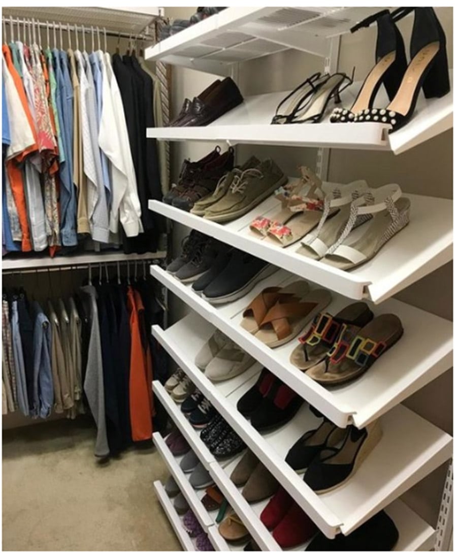 Elfa closet system from Container Store | Innovate Home Org | Custom Columbus Closet | #ClosetSystem #OrganizationSystems #ShoeShelf