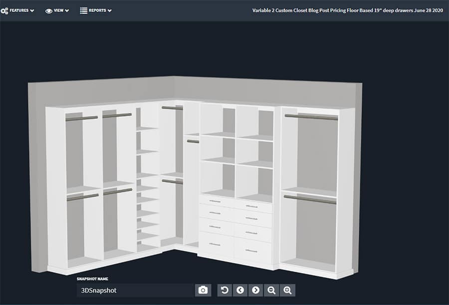 floor based custom closet with 19 inch deep drawers pricing Columbus Ohio | Innovate Home Org | #CustomStorage #FloorbasedCloset #ReachIncloset #BigCloset 