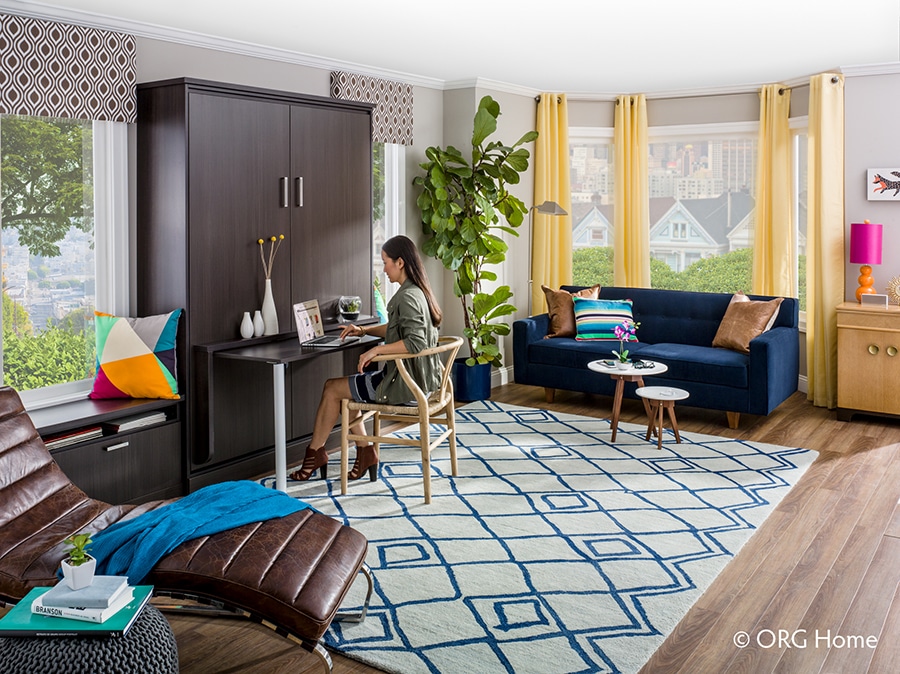 murphy desk bed in a contemporary downtown columbus loft | Innovate Home Org | #ColumbusMurphyBed #ClosetSystem #MurphyBed