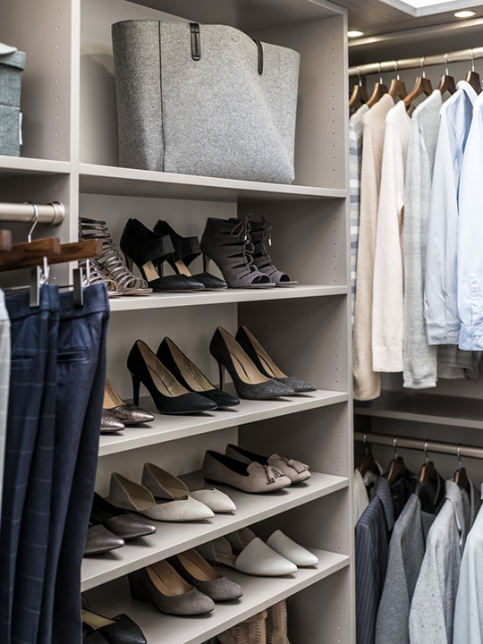 Reach-in Closet with Adjustable Shoe Organizer